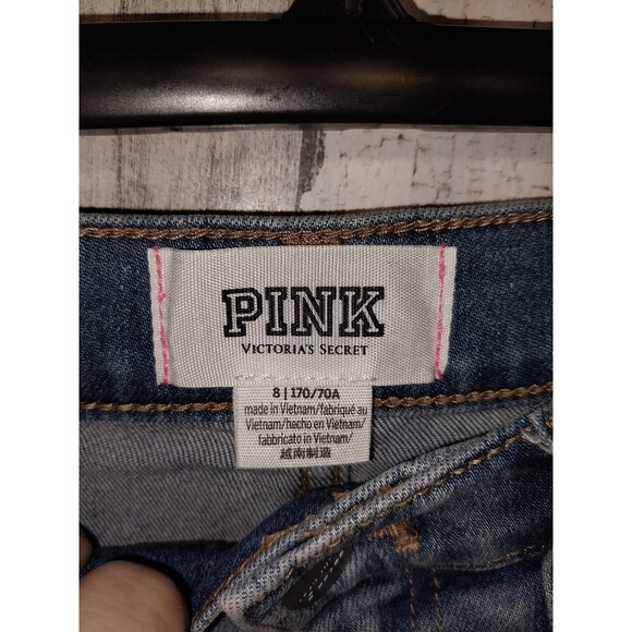 PINK Victoria's Secret High Rise Distressed Raw Hem Light Wash Exposed Pocket 8 - Picture 2 of 5